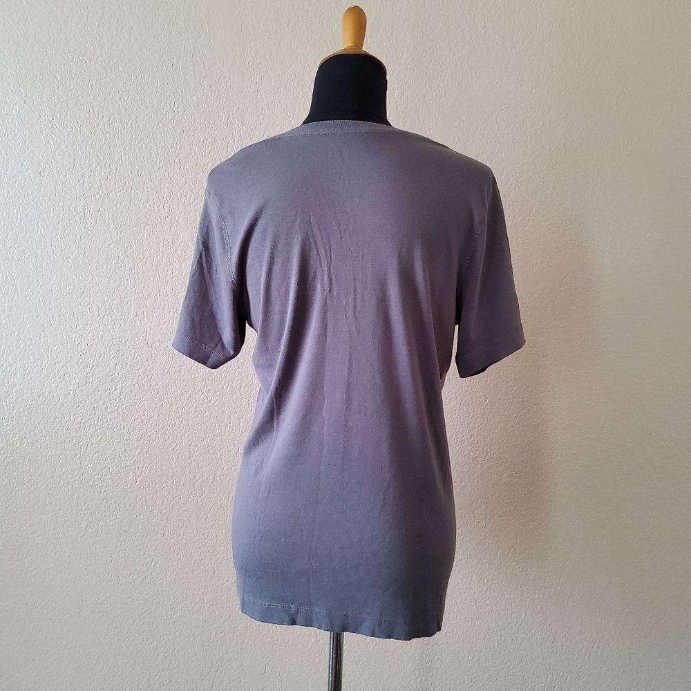 Three Dots Ribbed Oversized V-Neck Knit Tee T-Shirt M Grey New - Picture 4 of 7